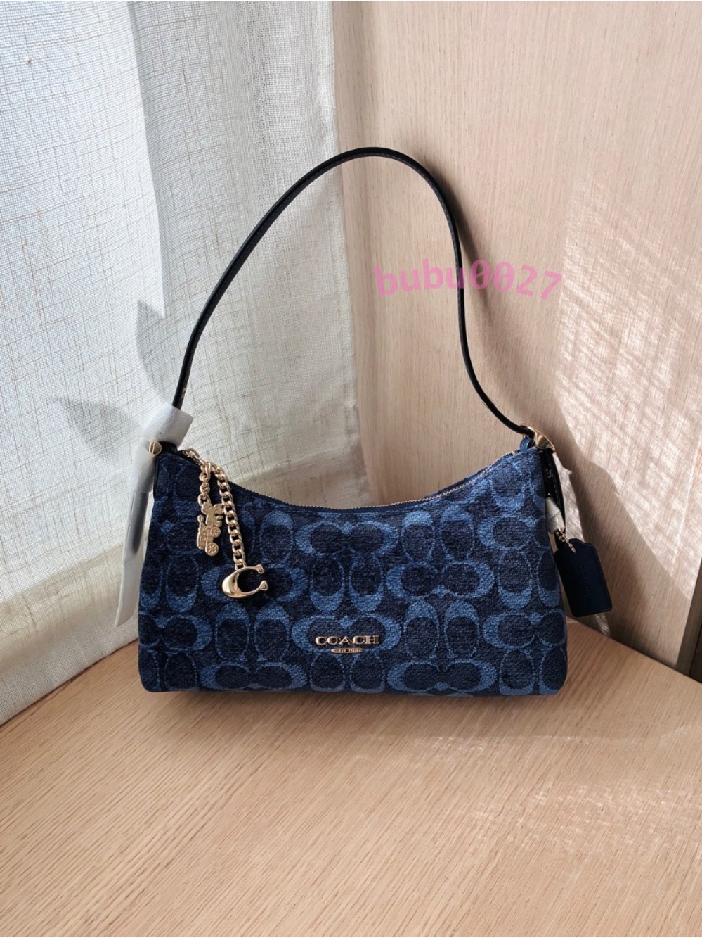 NWT🥀Coach Emeilia Shoulder Bag In Signature Chenille Navy CFN74 Fall Charm New